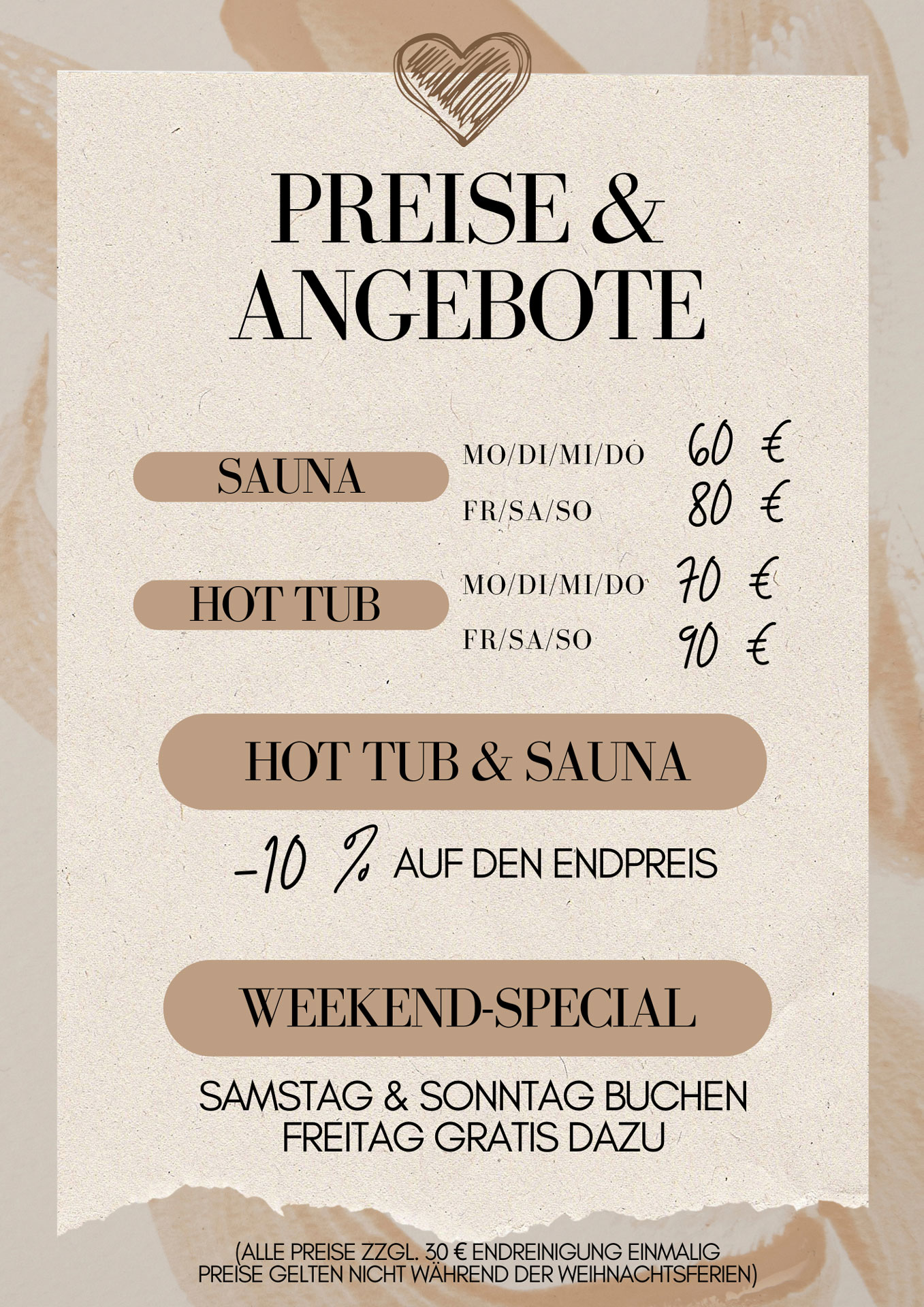 Preise Lechsauna Sauna und Hot Tub mieten 